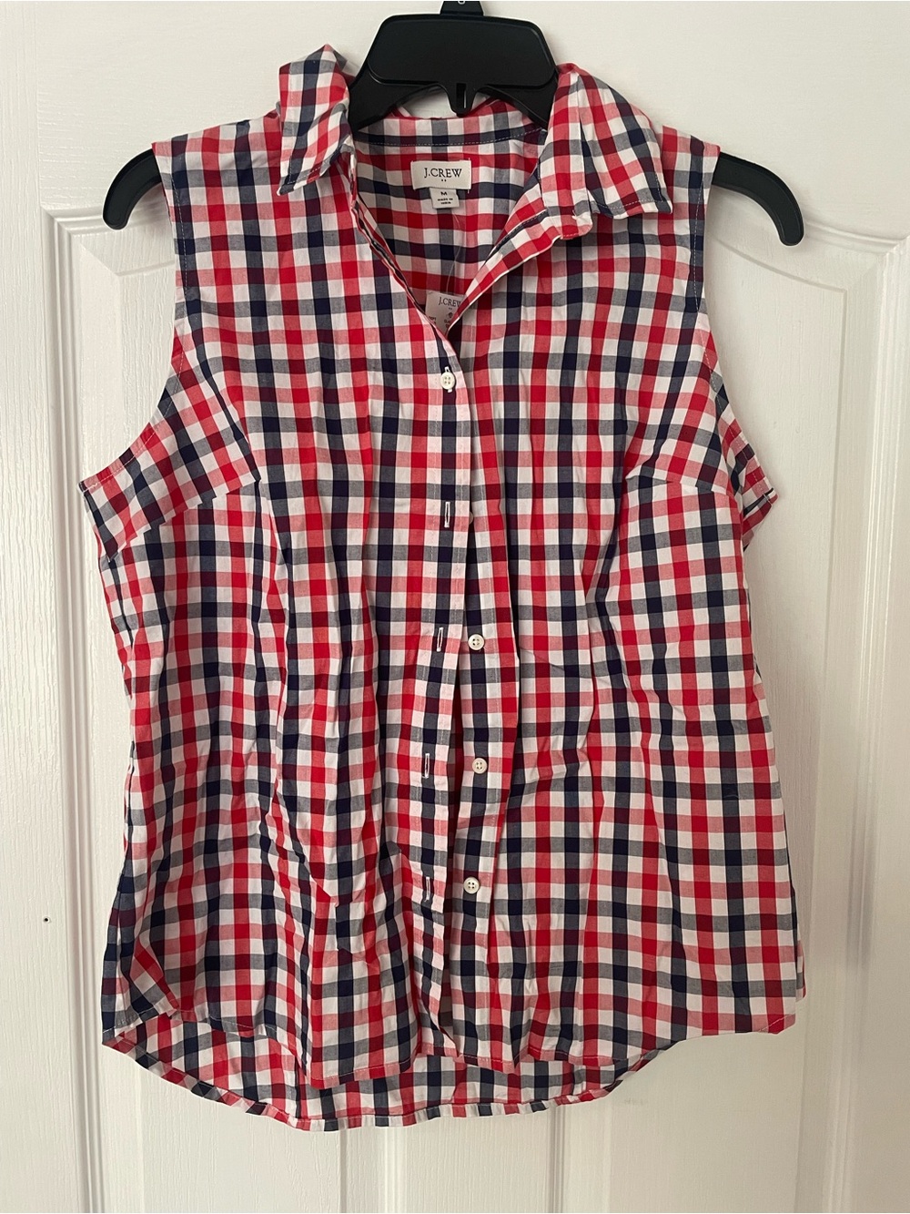 J. Crew Sleeveless Red, White & Navy Plaid Button-Up Top women’s medium New NWT